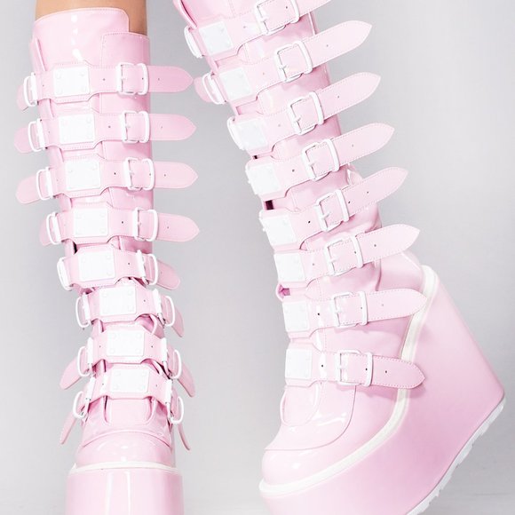 Demonia Shoes - Demonia - SWING 815 Notice Me Hologram Pink Platform Boots
